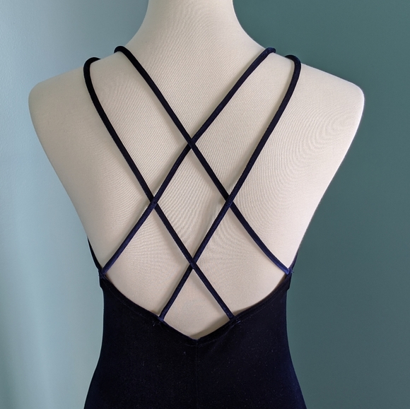 Floor Length Blue Velvet Gown - Picture 5 of 7